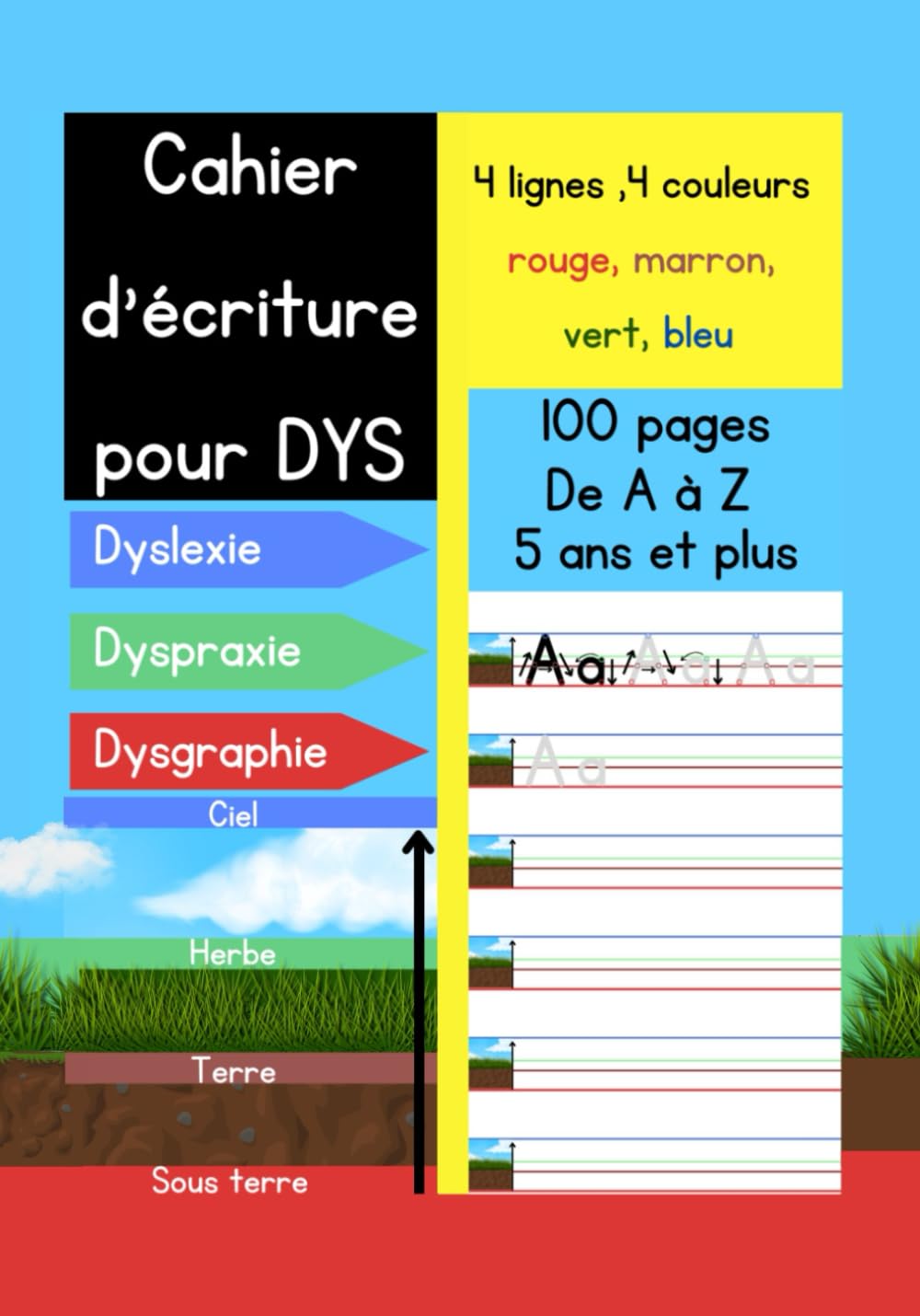 Cahier d'écriture pour DYS : Adapté aux Enfants Dyslexiques, Dyspraxiques ou Dysgraphiques