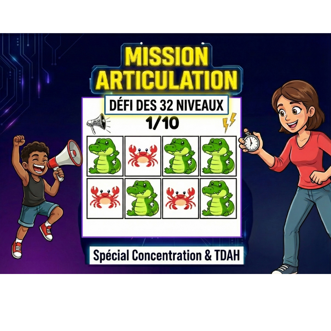 MISSION ARTICULATION : Le Défi des 32 Niveaux : Cahier Jeux d'Articulation & Focus | 32 Défis TDAH.